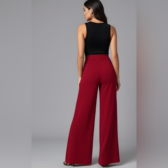 Burgundy Split Thigh Wide Leg Pants - Picture 3 of 8